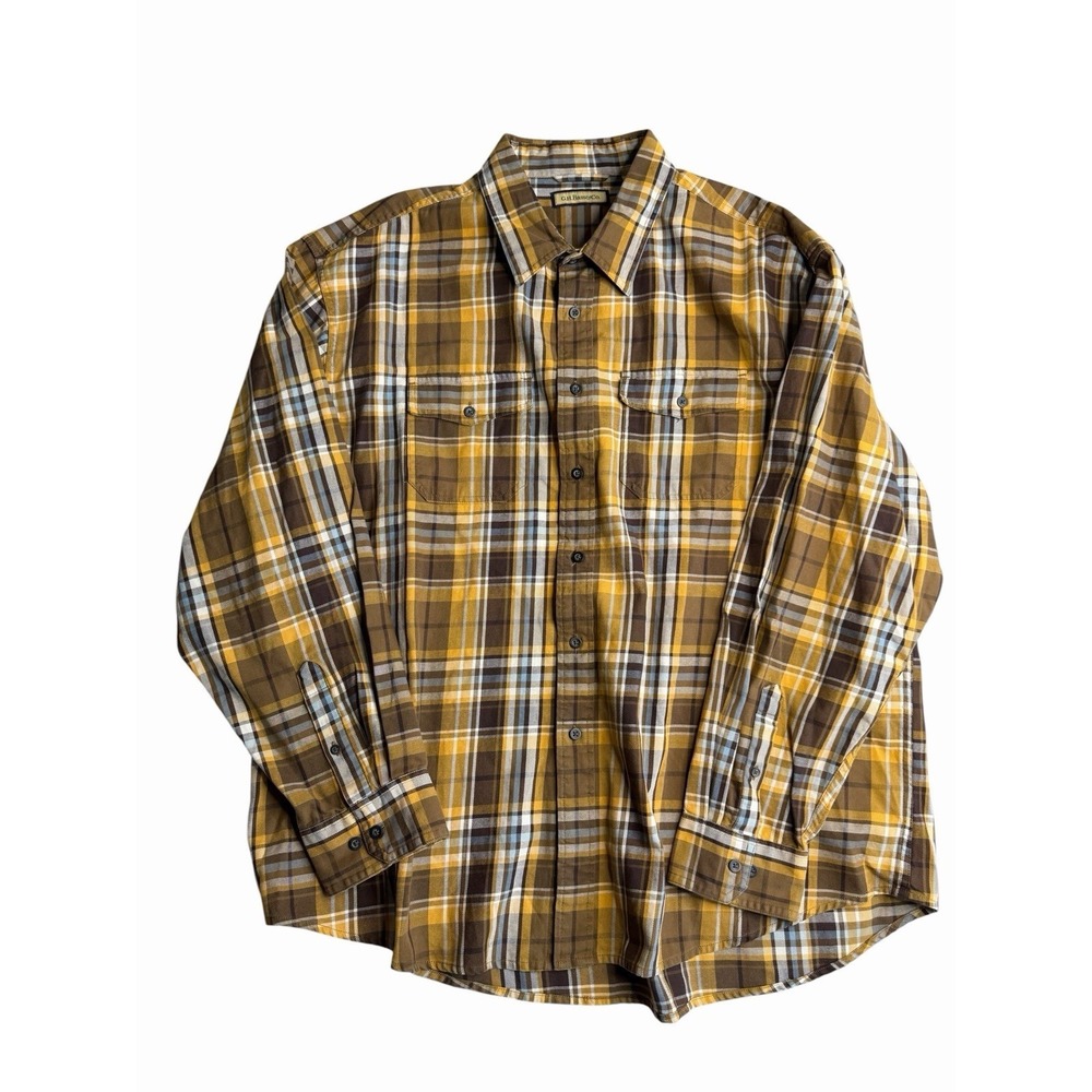 G.H. Bass & Co Plaid Flannel Shirt Men's 2XL Brown Yellow Button Front Cotton